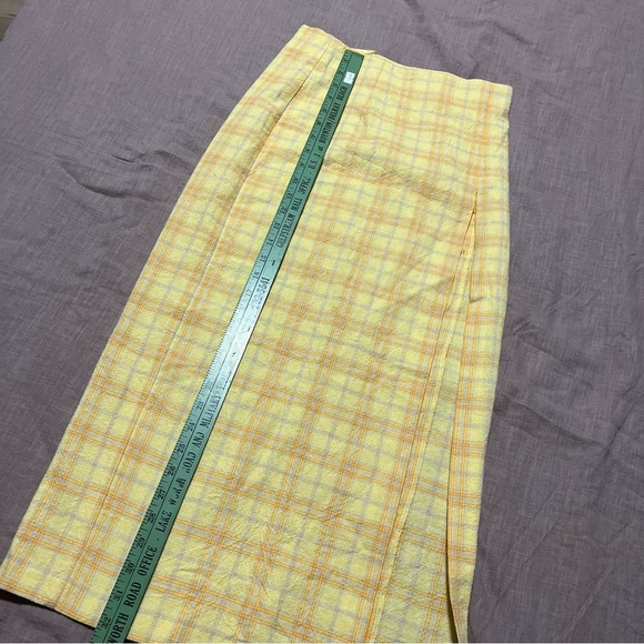 NWOT Zara Yellow Plaid Women's Skirt high slit side summer sundress bright - Picture 5 of 9